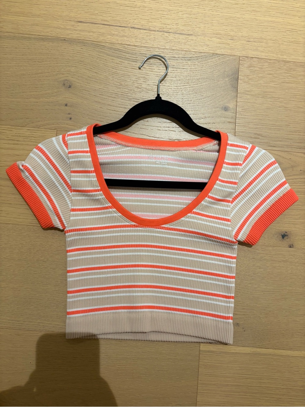 Aerie Striped Rib-Knit Crop Top with Neon Orange Trim